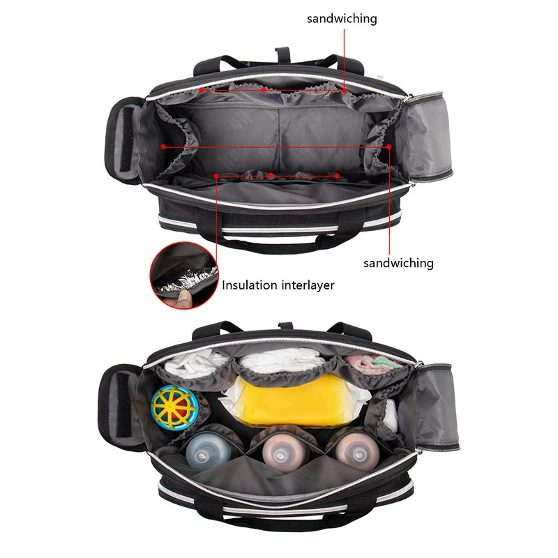 New Maternity Mommy Travel Bag Black Shoulder Bag Handbag Tote Dry and Wet Separation Baby Diaper Stroller Bag