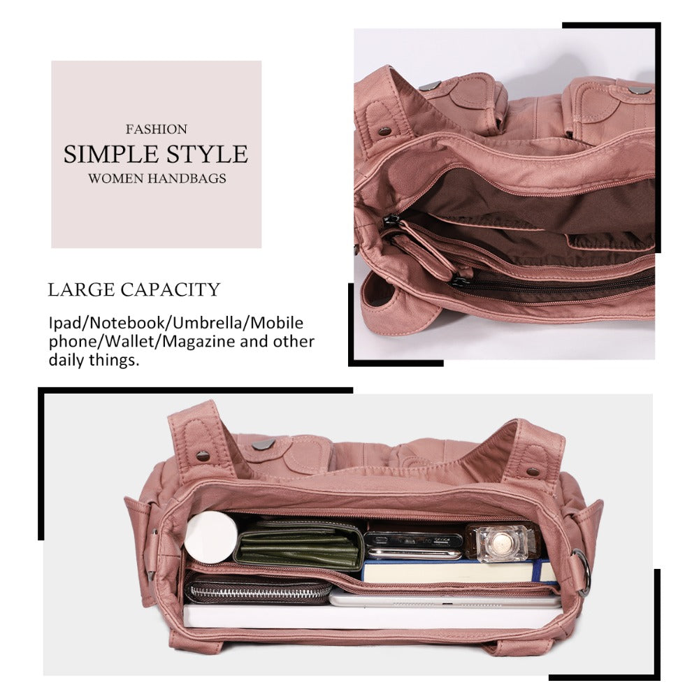 Fashion Ladies Soft Leather Portable Messenger Bag Crossbody Bags for Women Zipper Pocket Soft Casual Tote