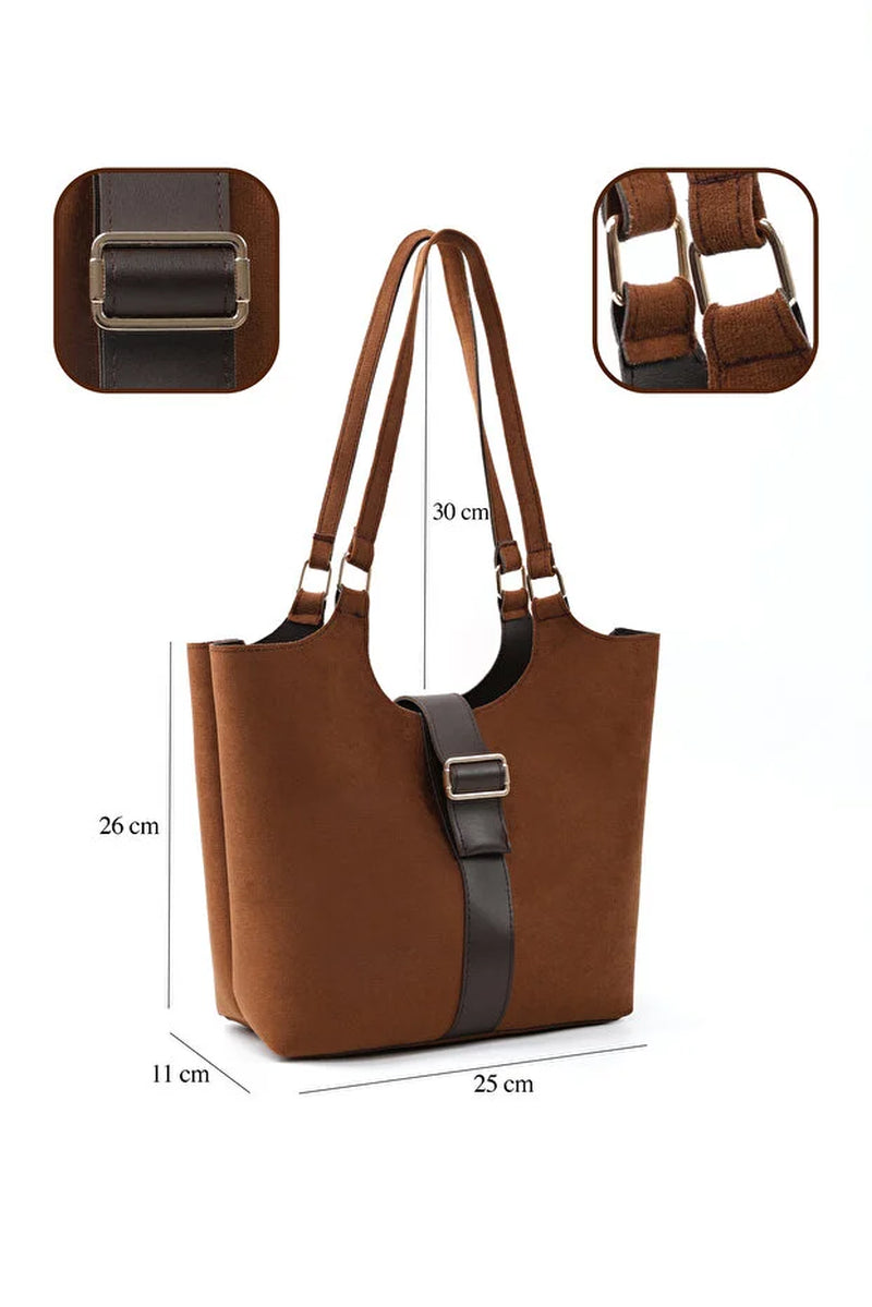 Brown Faux Leather Snap Closure Crossbody Hand Bag Single Compartment Shoulder, Arm and Handbag Brown