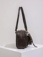 Retro Style Double Pocket Handbag, Fashionable Underarm Shoulder Bag with Pendant, Simple and Versatile Single Shoulder Baguette Bag, Niche Design Suitable for College Students, Office Workers Daily Commuting, Casual Fashion Bag, Etc.
