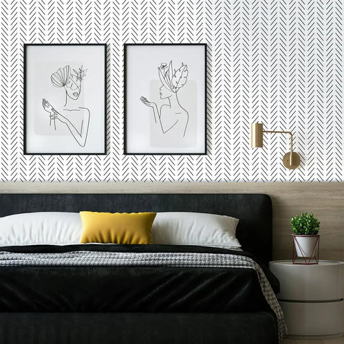 Erfoni Black and White Peel and Stick Wallpaper Modern Herringbone Contact Paper Bathroom 17.7Inch X 118.1Inch Geometric Removable Wallpaper Peel and Stick Self Adhesive Contact Paper for Accent Wall