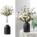 Artificial Flowers in Vase for Centerpieces: Vase with 12 Stems of Mums Kiku Flowers Eucalyptuses Faux Pom Poms Floral Arrangements for Kitchen Island Entryway Table