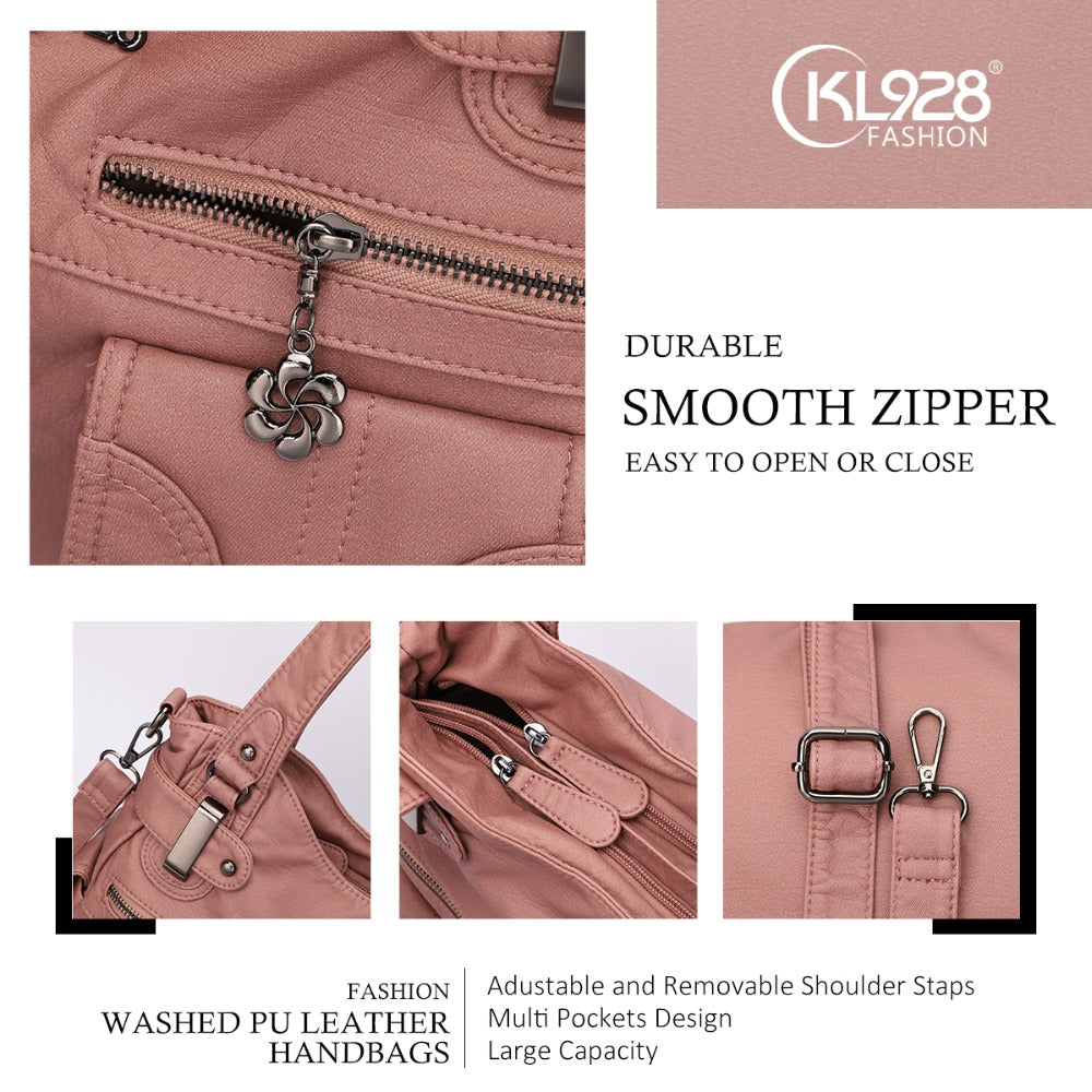 Fashion Ladies Soft Leather Portable Messenger Bag Crossbody Bags for Women Zipper Pocket Soft Casual Tote