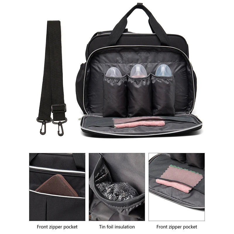 New Maternity Mommy Travel Bag Black Shoulder Bag Handbag Tote Dry and Wet Separation Baby Diaper Stroller Bag