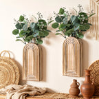 Ivydale 2 Pack Wooden Wall Vases with Fake Plants, Wall Hanging Planters Boho Modern Farmhouse Indoor for Narrow Spaces Entryway Bathroom Home Office Decoration, Brown