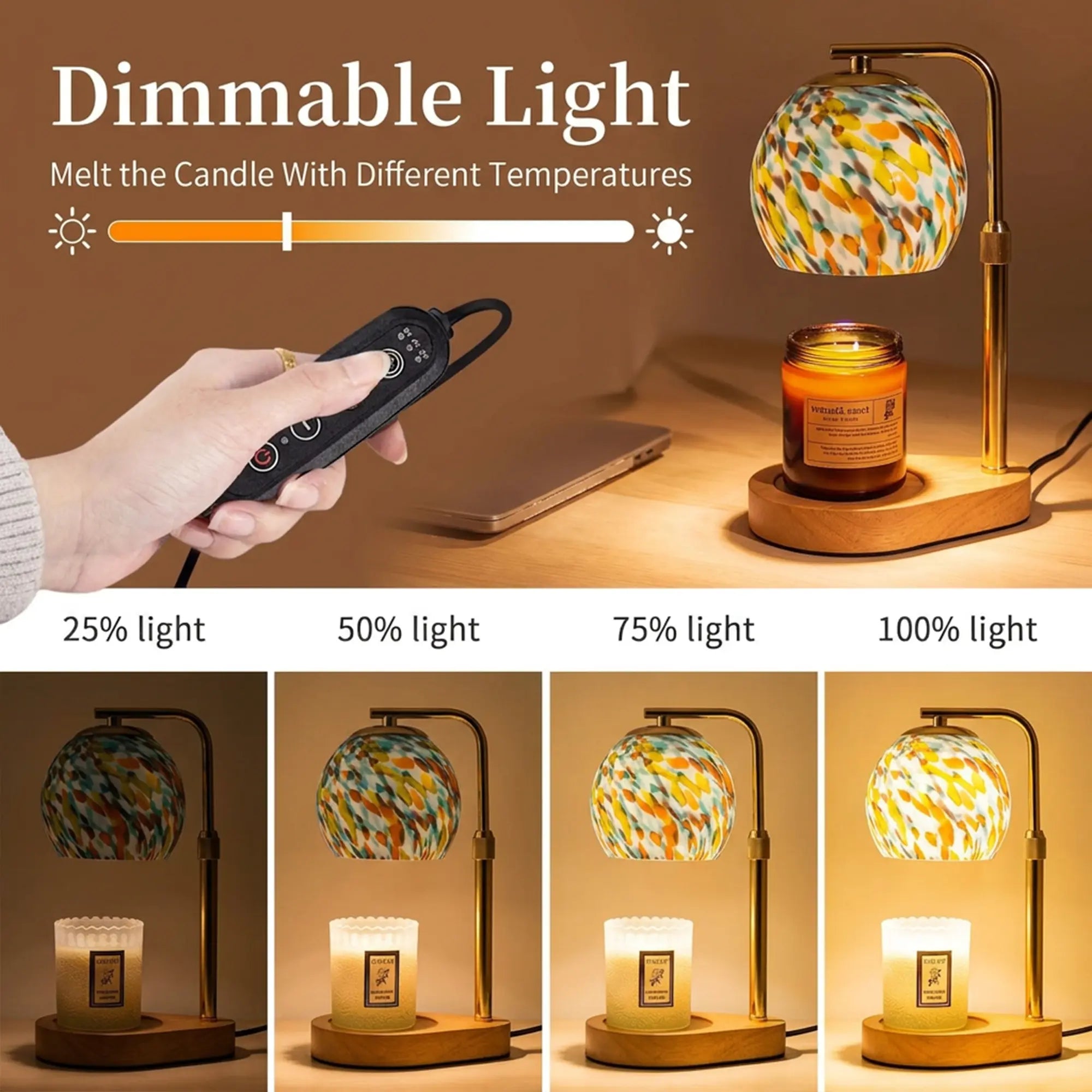 Boho Lamp Modern Metal Candle Warmer Lamp with Timer & Brightness Control Adjustable Flameless Safety Cylindrical Decorative for Home Decor & Relaxation Amber-Scented Jar Candle Warmer Lamp Ornaments White Wood #Summervibes