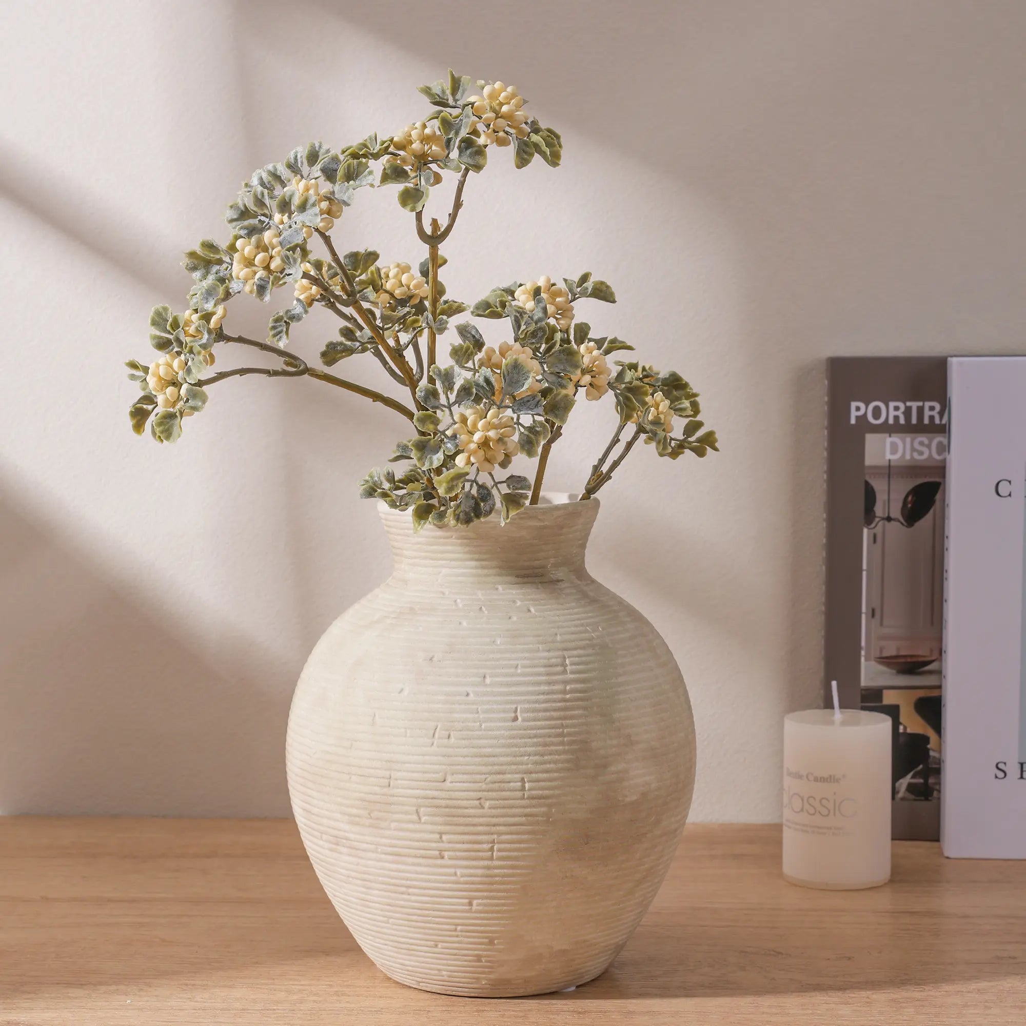 Ivydale Ceramic Flower Vase Home Decor, 7.4 in Farmhouse Table Vases Rustic Vintage Living Room Kitchen Bedroom Decoration Pottery Decorative Vases for Flowers House Shelf Office Desk Dining Entryway, Retro