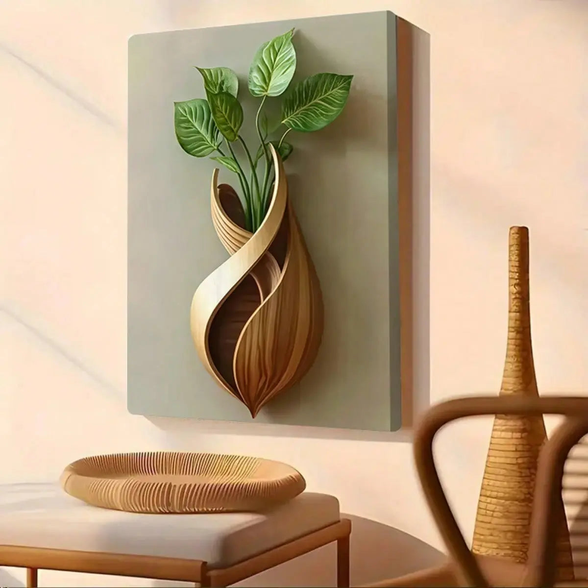 1PC Framed Canvas Modern Leaf Vase Minimalist Art, Clean Design, Premium Canvas, Ideal for Contemporary Living Room, Office, or Home Decor, Perfect for Modern, Elegant Spaces
