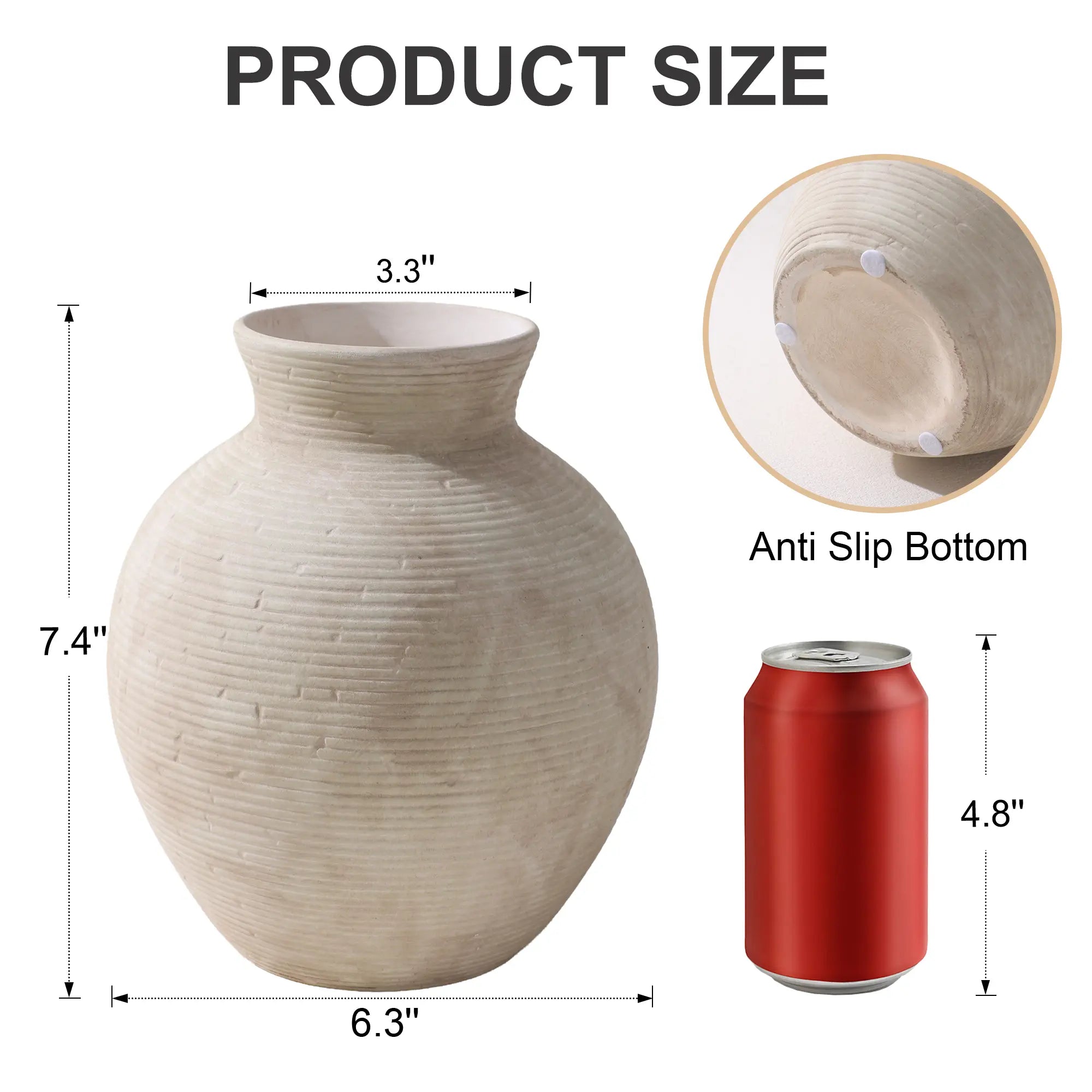 Ivydale Ceramic Flower Vase Home Decor, 7.4 in Farmhouse Table Vases Rustic Vintage Living Room Kitchen Bedroom Decoration Pottery Decorative Vases for Flowers House Shelf Office Desk Dining Entryway, Retro