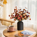 Artificial Flowers in Vase for Centerpieces: Vase with 12 Stems of Mums Kiku Flowers Eucalyptuses Faux Pom Poms Floral Arrangements for Kitchen Island Entryway Table