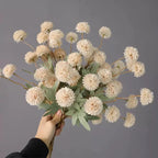 Decorative Silk Mum Bouquet-Shaped Artificial Flowers, 6/12 PCS Mix Color Indoor Faux Ping-Pong Ball Snowball Pom-Pom Bouquets (No Vase) for Home, Wedding Decor