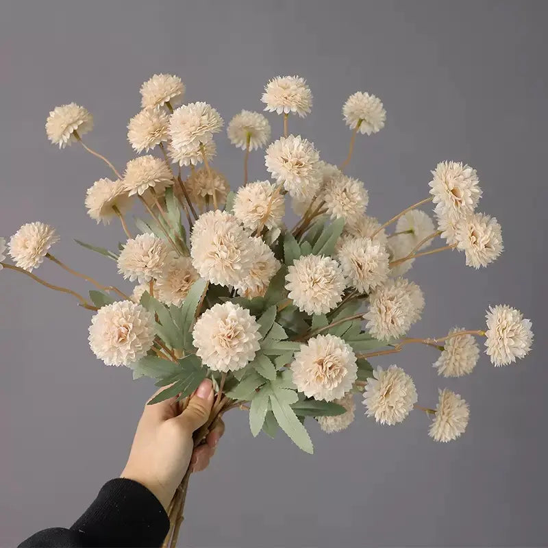Decorative Silk Mum Bouquet-Shaped Artificial Flowers, 6/12 PCS Mix Color Indoor Faux Ping-Pong Ball Snowball Pom-Pom Bouquets (No Vase) for Home, Wedding Decor