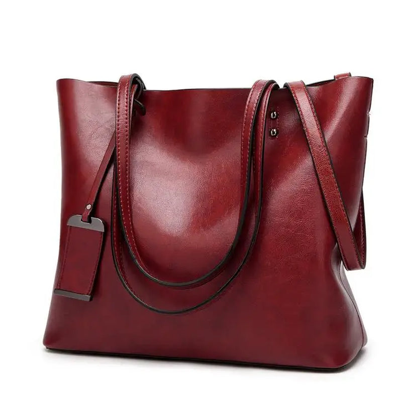 Waxing Leather Bucket Bag Simple Double Strap Handbag Shoulder Bags for Women 2024 All-Purpose Shopping Tote Sac Bolsa Feminina