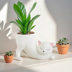 Unique Ceramic Cat Planter Pot，Cute Tailless Cat Little Planter Pot，Indoor and Outdoor Plant Displays，For Home Office Ceramic Containers Flower Pot,White(Plant Not Included)