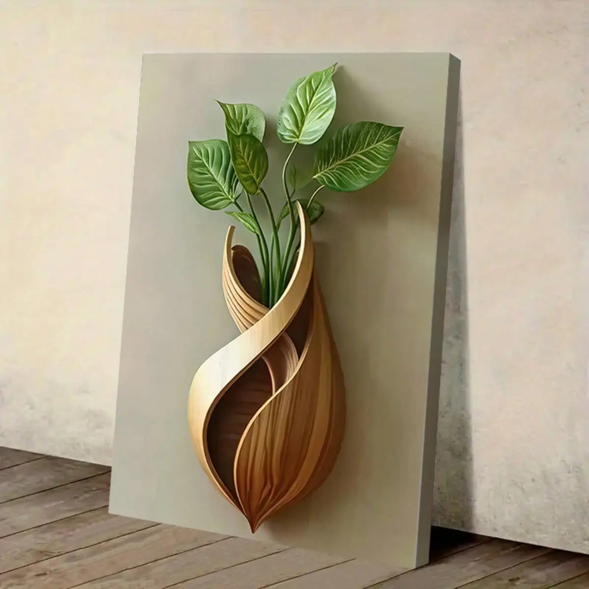 1PC Framed Canvas Modern Leaf Vase Minimalist Art, Clean Design, Premium Canvas, Ideal for Contemporary Living Room, Office, or Home Decor, Perfect for Modern, Elegant Spaces
