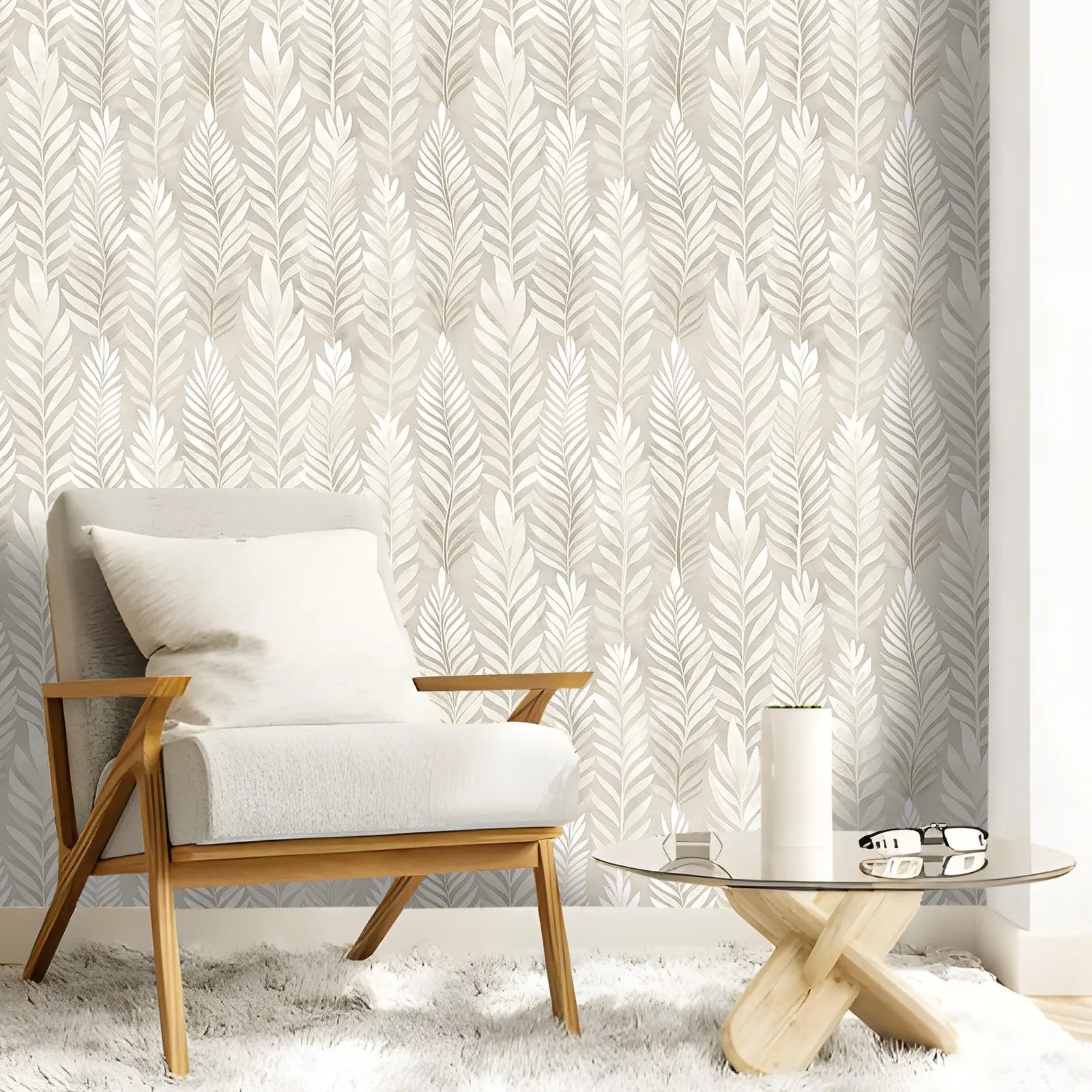 Beige Plant Pattern Peel and Stick Self-Adhesive Wallpaper - Waterproof Removable Oil-Proof | Easy to Cut Self-Adhesive Wall Sticker for Living Room, Kitchen & Bedroom Modern Decor Floral Wallpaper Peel and Stick