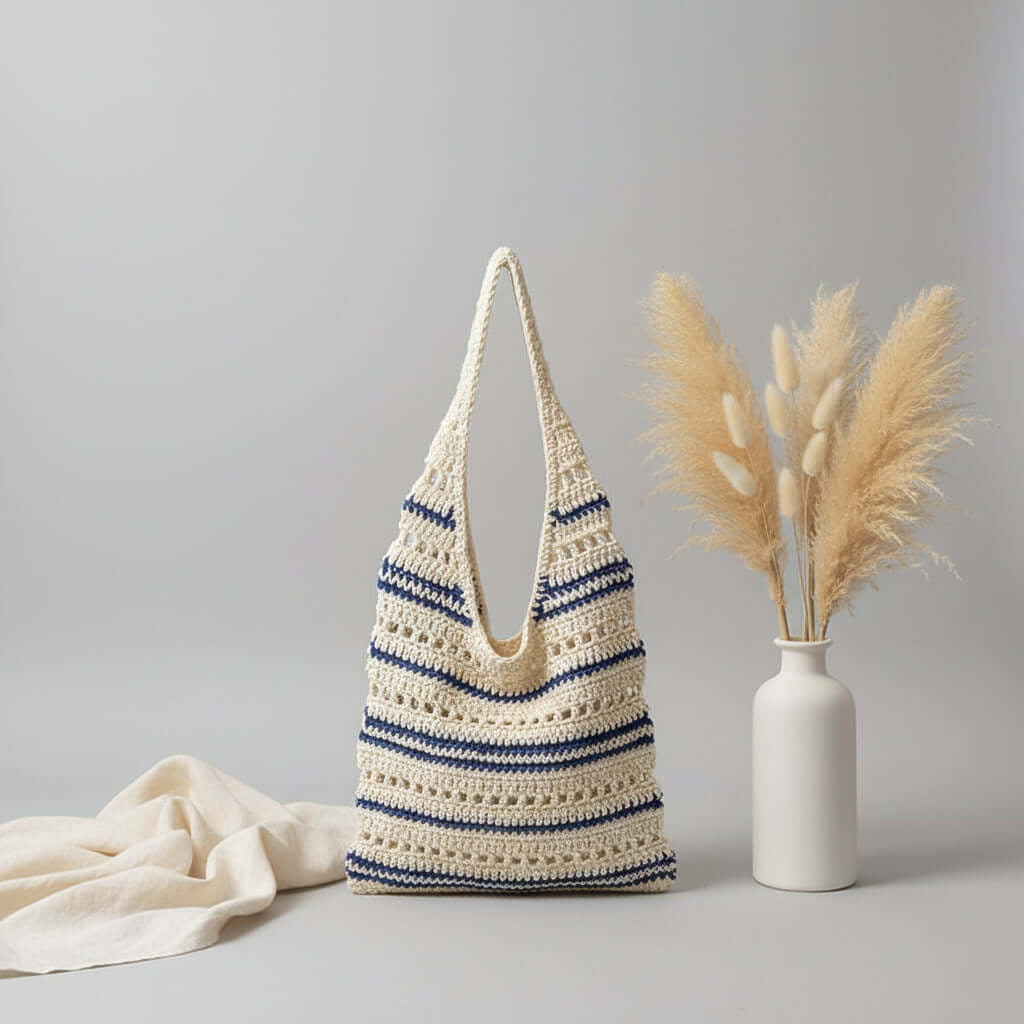 Striped Woven Beach Bag Large Capacity