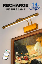 Battery Operated Picture Light for Wall 16 Inch Wireless Art Lighting Brass Painting Light Gold Dimmable Gallery Lights Rechargeable Picture Frame Light with IR Remote Control