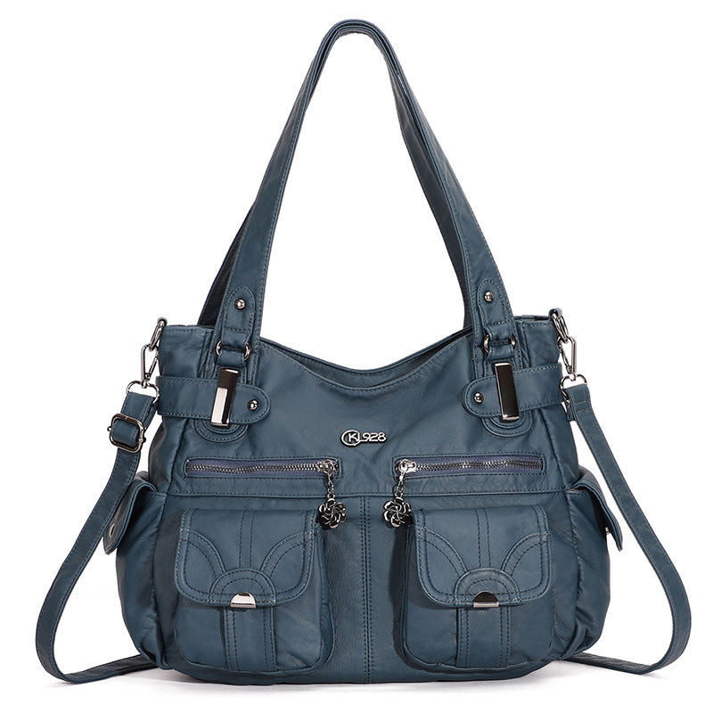 Fashion Ladies Soft Leather Portable Messenger Bag Crossbody Bags for Women Zipper Pocket Soft Casual Tote