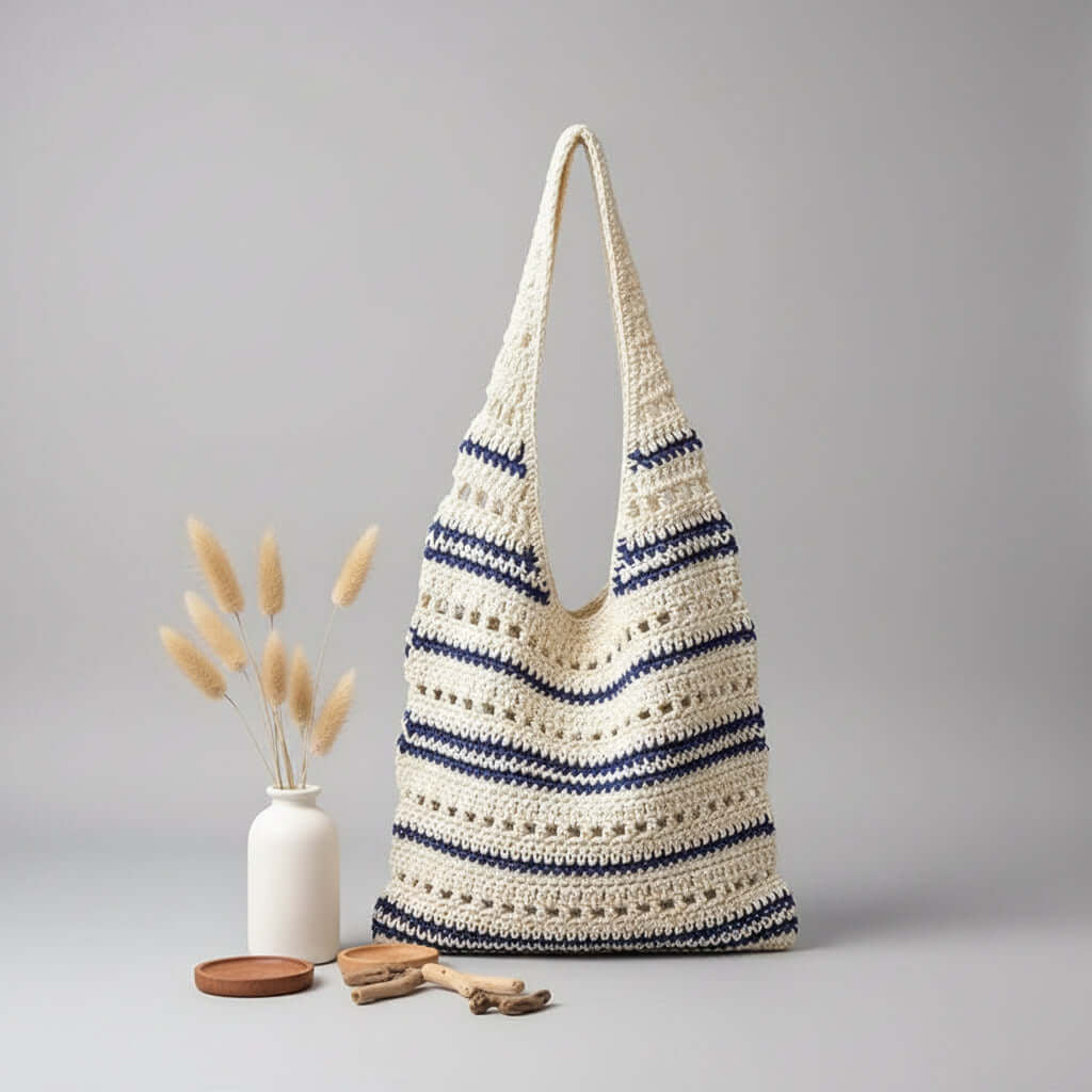Striped Woven Beach Bag Large Capacity