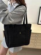 Women'S Solid Color Large Capacity Soft Commuter Tote Bag, Fashionable Shoulder Bag for Daily Used, Casual Trendy Versatile High-Quality Daily Commuting Bag, Lightweight Tote Bag