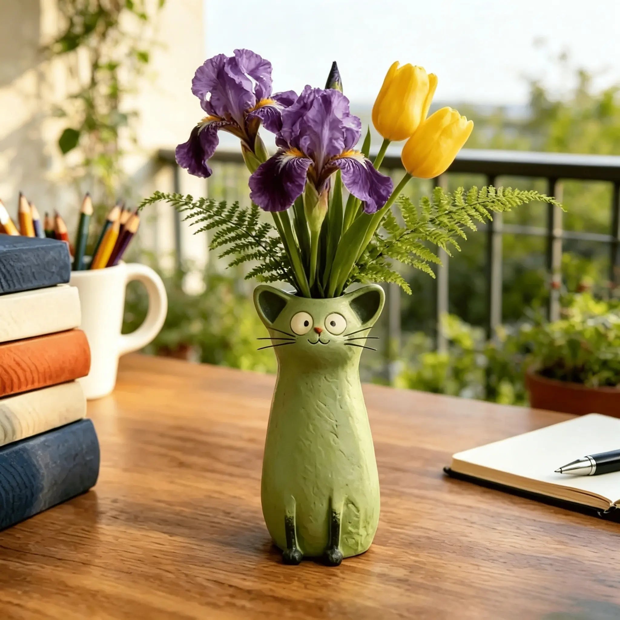 Exquisite and Quirky Little Cat Vase Home Desk Resin Decorative Piece Unique Design for Home Office Settings Lightweight Durable Material Whimsical Decor Swan Flower Arrangement White