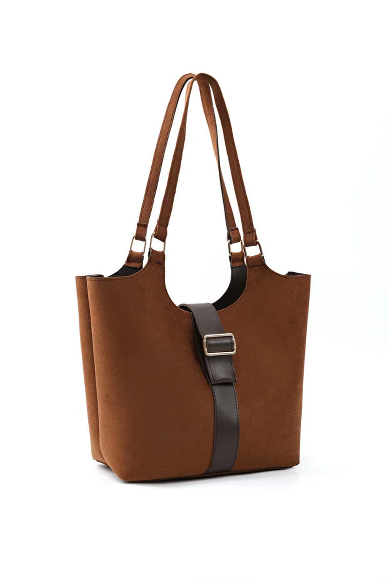 Brown Faux Leather Snap Closure Crossbody Hand Bag Single Compartment Shoulder, Arm and Handbag Brown