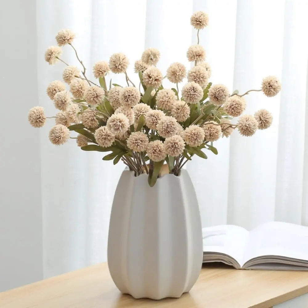 Decorative Silk Mum Bouquet-Shaped Artificial Flowers, 6/12 PCS Mix Color Indoor Faux Ping-Pong Ball Snowball Pom-Pom Bouquets (No Vase) for Home, Wedding Decor