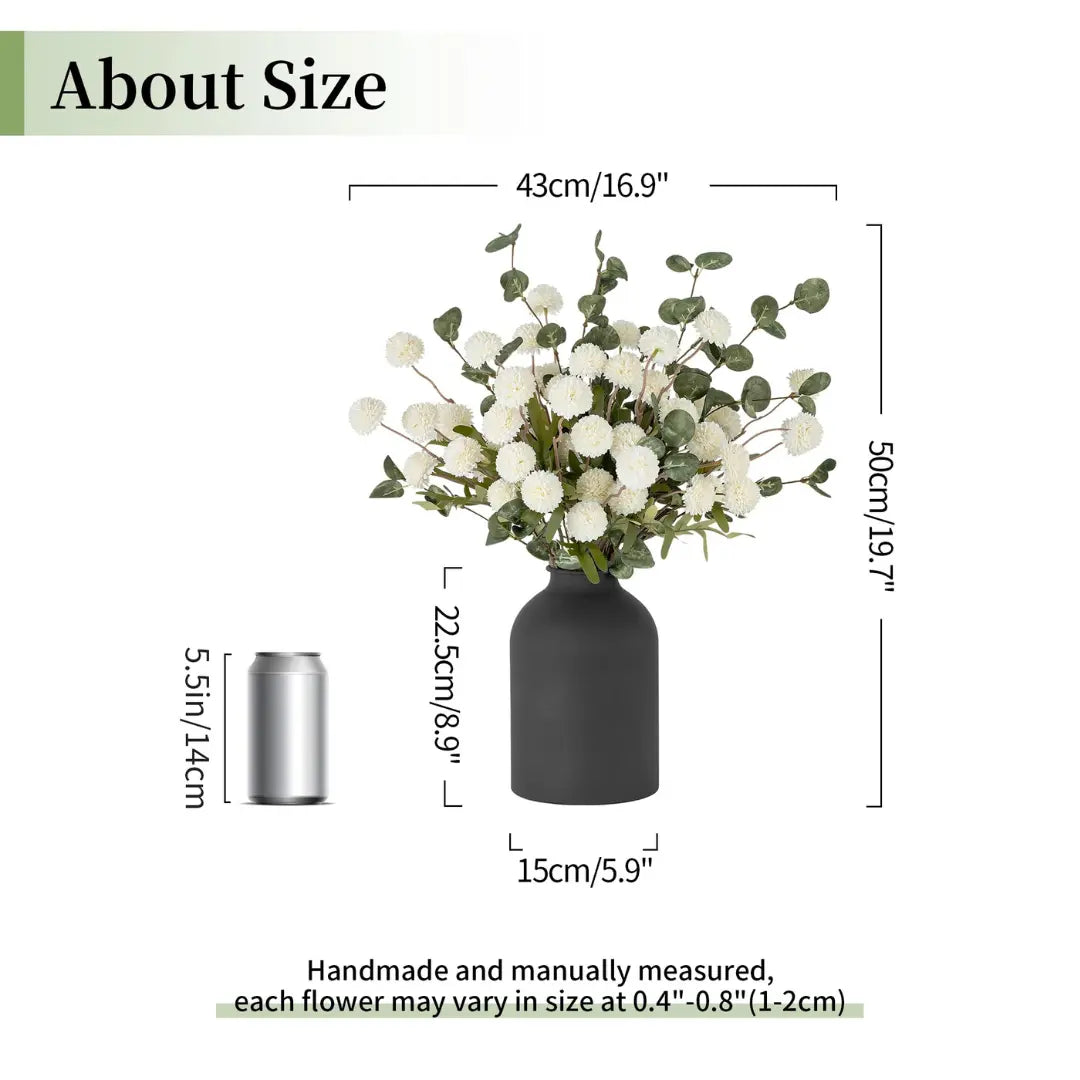 Artificial Flowers in Vase for Centerpieces: Vase with 12 Stems of Mums Kiku Flowers Eucalyptuses Faux Pom Poms Floral Arrangements for Kitchen Island Entryway Table