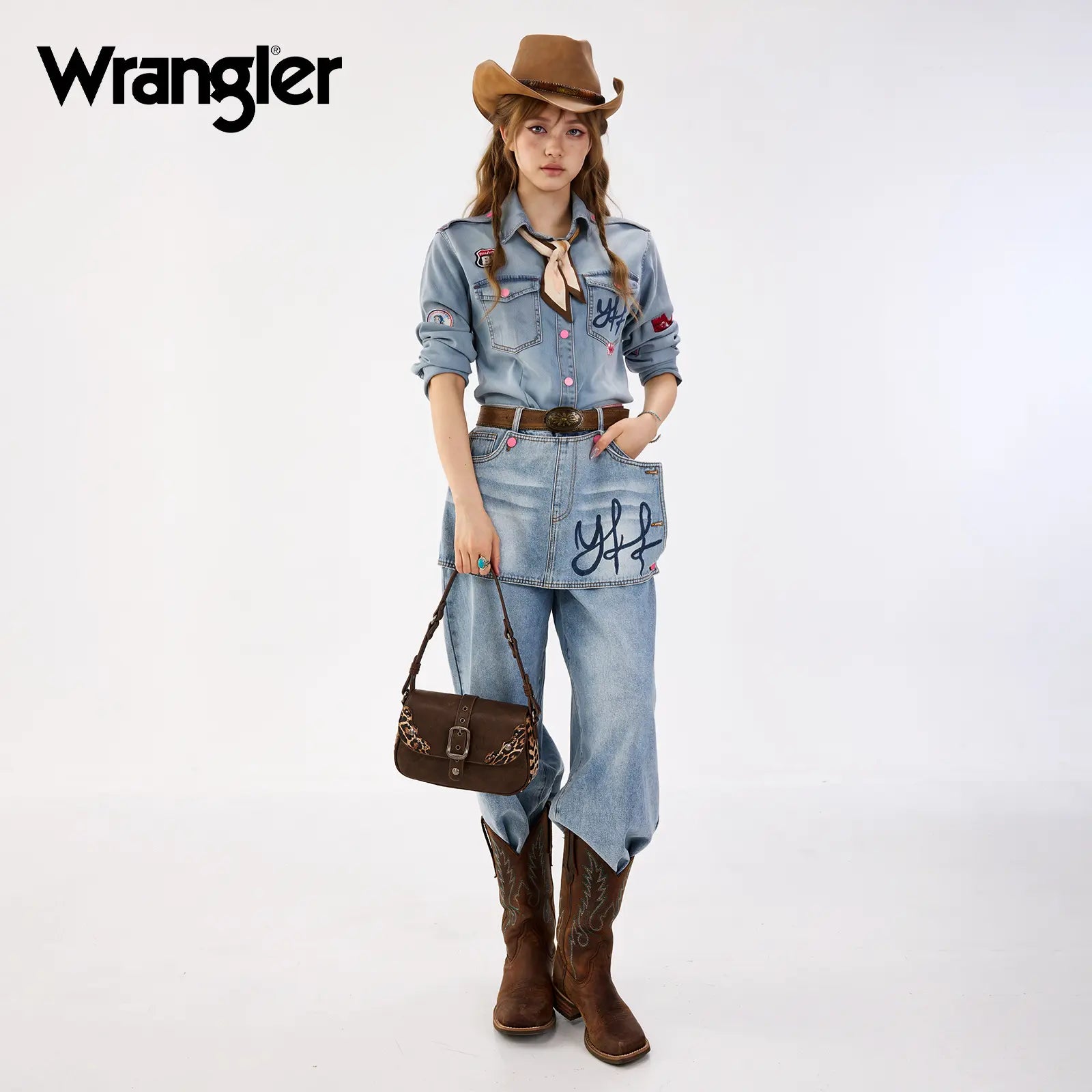 Wrangler Shoulder Bag for Women Leopard Hobo Purse Underarm Handbag with Buckle, Studs & Crossbody Strap