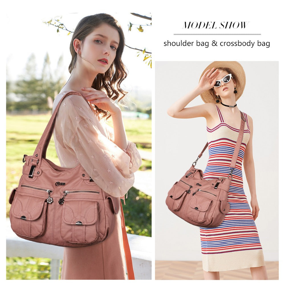 Fashion Ladies Soft Leather Portable Messenger Bag Crossbody Bags for Women Zipper Pocket Soft Casual Tote