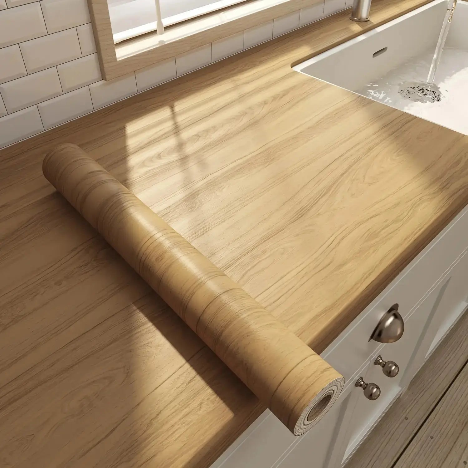 Vintage Maple Wood Grain Peel and Stick Wallpaper Roll - 23.62"X197", Textured, Waterproof, Removable Self-Adhesive, Peel and Stick Wallpaper Designs for Kitchen Countertops, Walls, Wood Grain Wallpaper