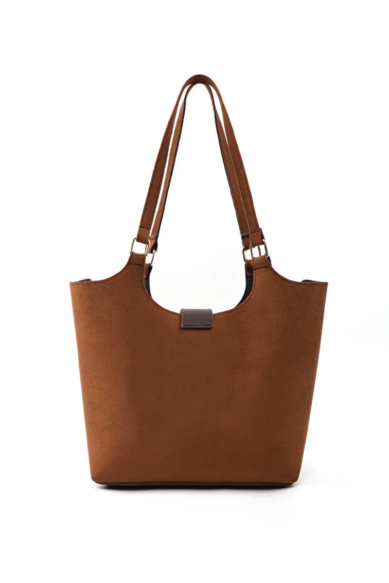 Brown Faux Leather Snap Closure Crossbody Hand Bag Single Compartment Shoulder, Arm and Handbag Brown