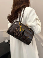 Retro Style Double Pocket Handbag, Fashionable Underarm Shoulder Bag with Pendant, Simple and Versatile Single Shoulder Baguette Bag, Niche Design Suitable for College Students, Office Workers Daily Commuting, Casual Fashion Bag, Etc.