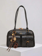 Retro Style Double Pocket Handbag, Fashionable Underarm Shoulder Bag with Pendant, Simple and Versatile Single Shoulder Baguette Bag, Niche Design Suitable for College Students, Office Workers Daily Commuting, Casual Fashion Bag, Etc.