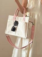 2024 Women'S Solid Color Canvas Tote Bag for School with Removable Bottom Compartment, Large Capacity Oversize Trendy Shoulder Bag for College