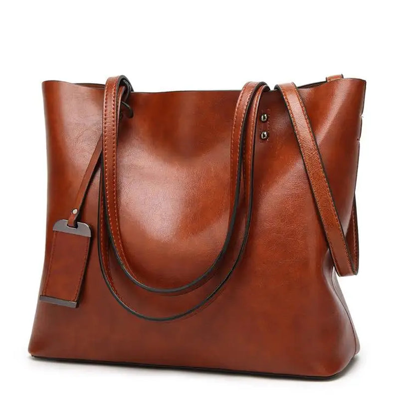 Waxing Leather Bucket Bag Simple Double Strap Handbag Shoulder Bags for Women 2024 All-Purpose Shopping Tote Sac Bolsa Feminina