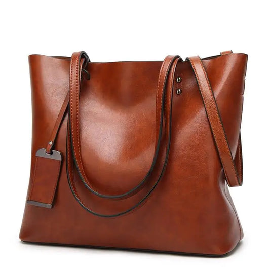Waxing Leather Bucket Bag Simple Double Strap Handbag Shoulder Bags for Women 2024 All-Purpose Shopping Tote Sac Bolsa Feminina