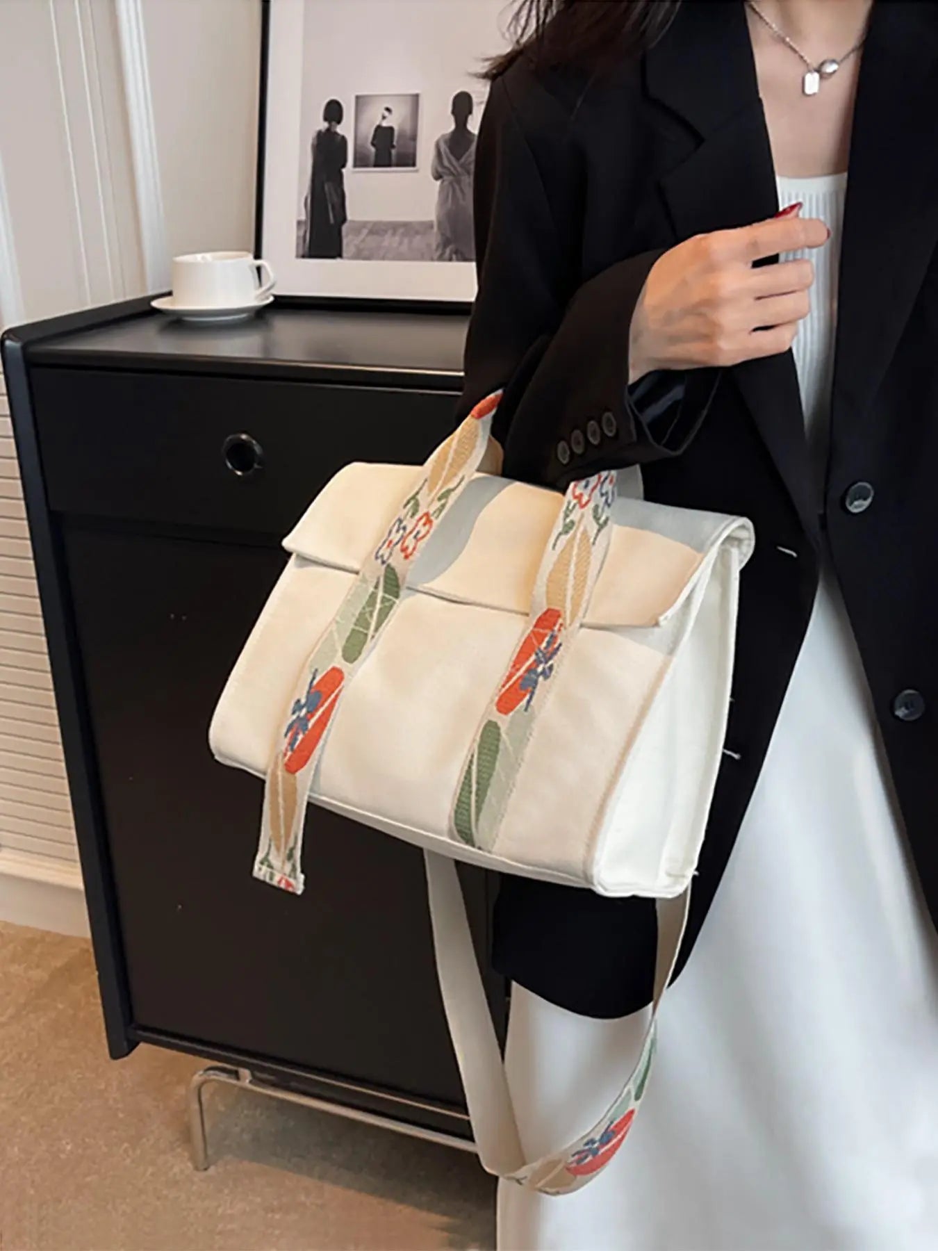 2024 Women'S Solid Color Canvas Tote Bag for School with Removable Bottom Compartment, Large Capacity Oversize Trendy Shoulder Bag for College