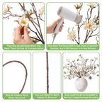 Ivydale 3PCS Artificial Magnolia Flowers Stems for Spring Decoration, Faux Champagne Magnolia Branches with Buds, 34.5" Long Stems Floral Arrangement for Vase Pot Table Centerpiece Indoor Decor