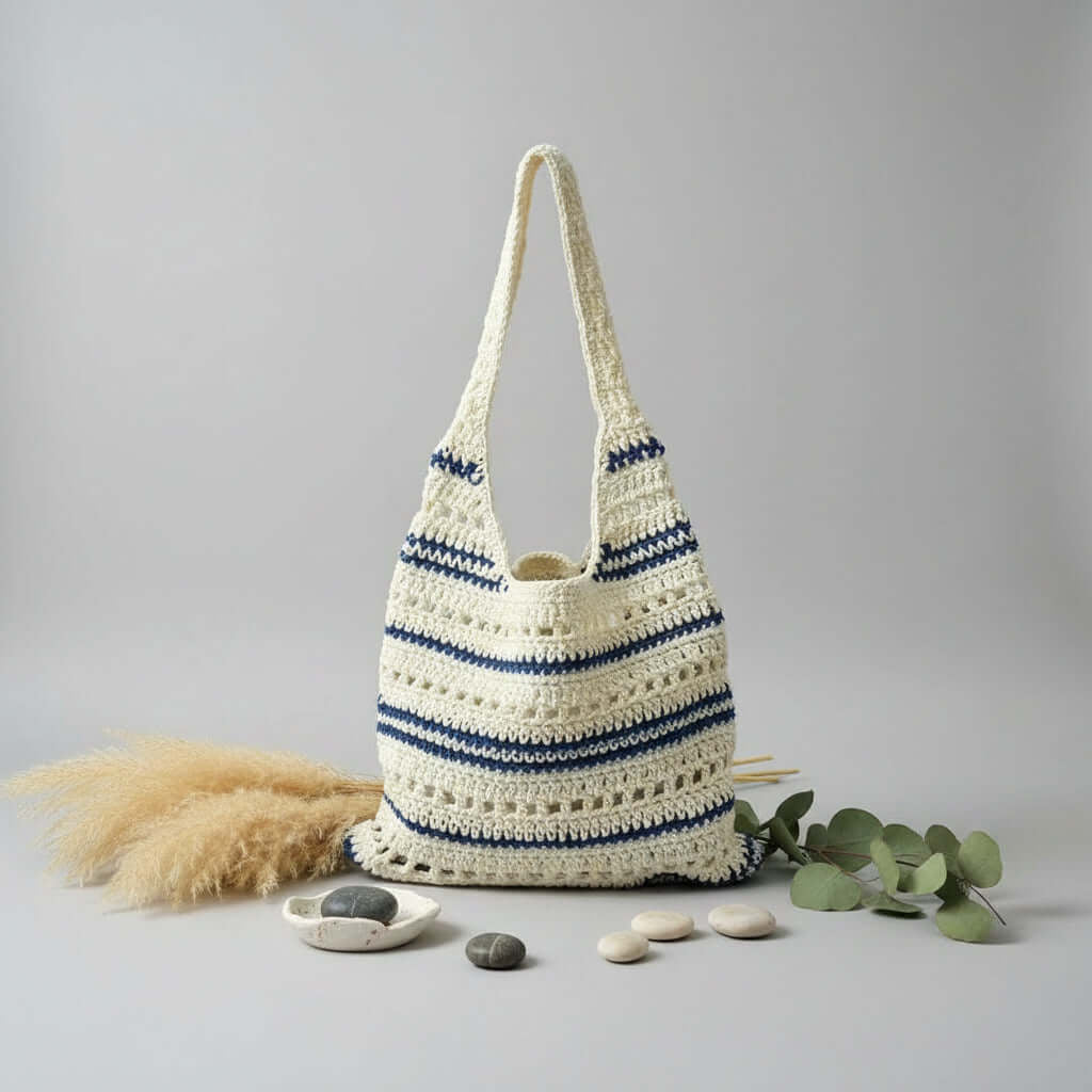Striped Woven Beach Bag Large Capacity