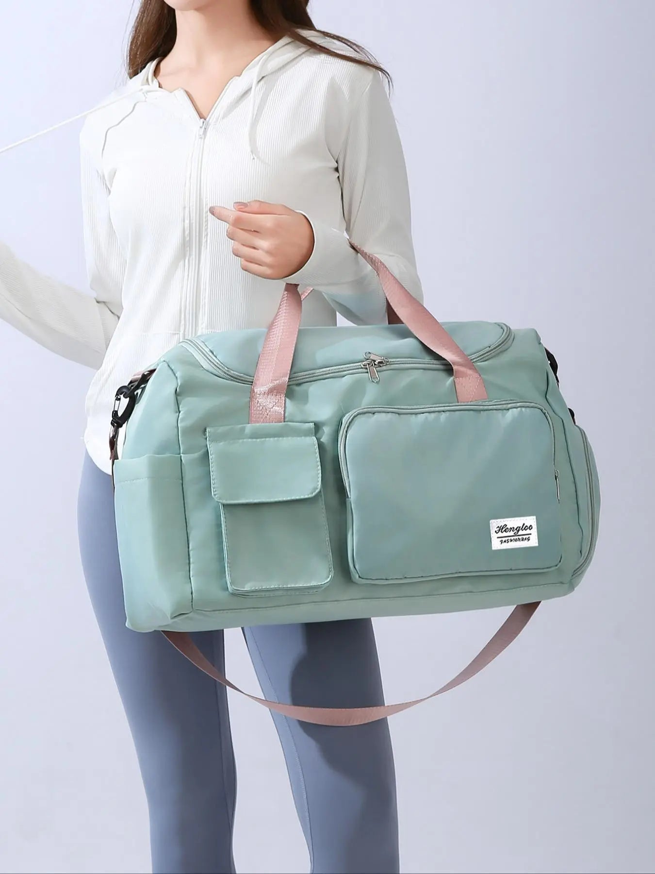 Women'S Fashion Large Capacity Travel Bag, Solid Color Letter Patch Zipper Pocket Travel Bag, Casual Lightweight Travel Bag for Gym & Short Business Trips, Durable Travel Duffels, Gym Bag, Travel Duffle Bag