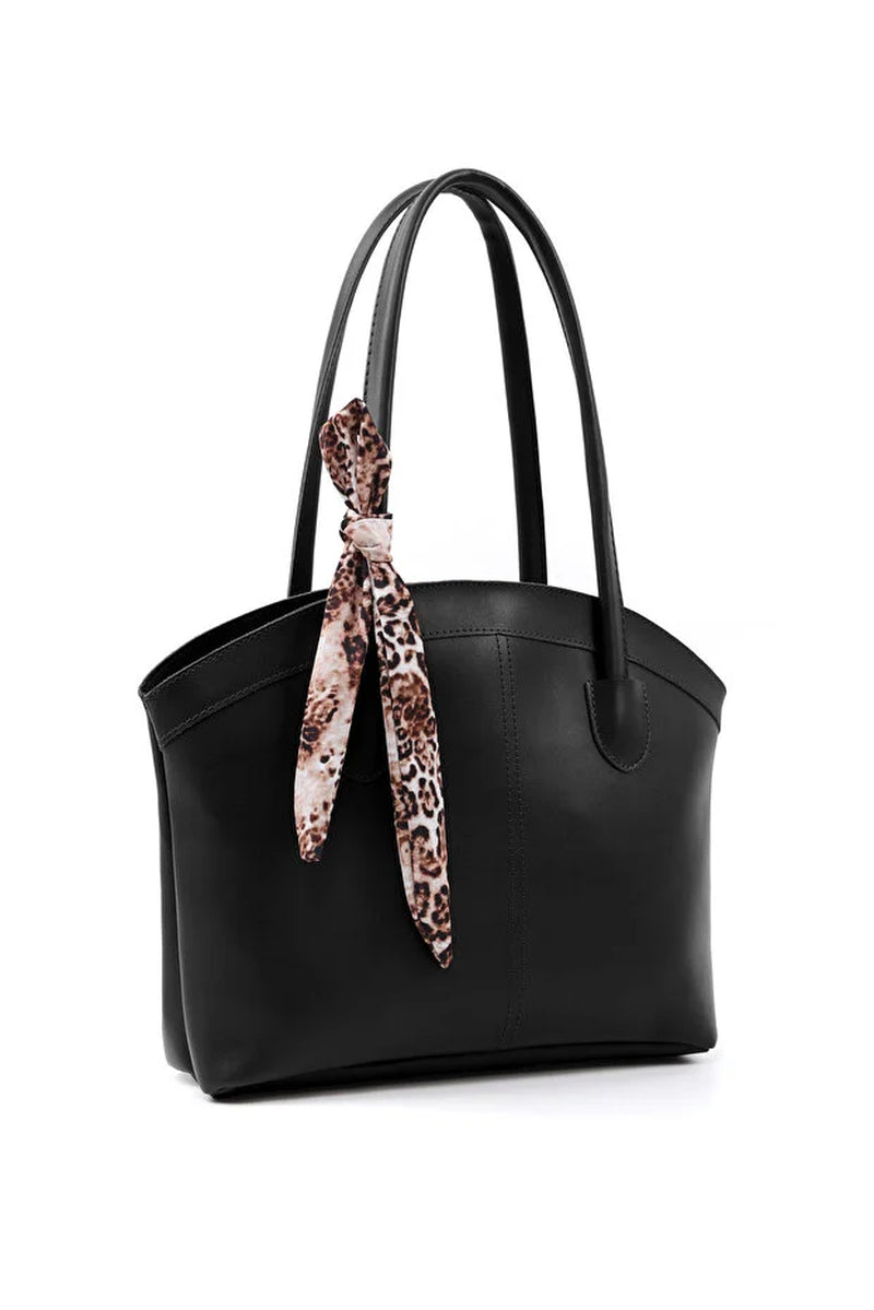 Faux Leather Zippered Shoulder Bag Single Compartment Handbag with Scarf Gift Womens Hand Shoulder Crossbody Bag Black