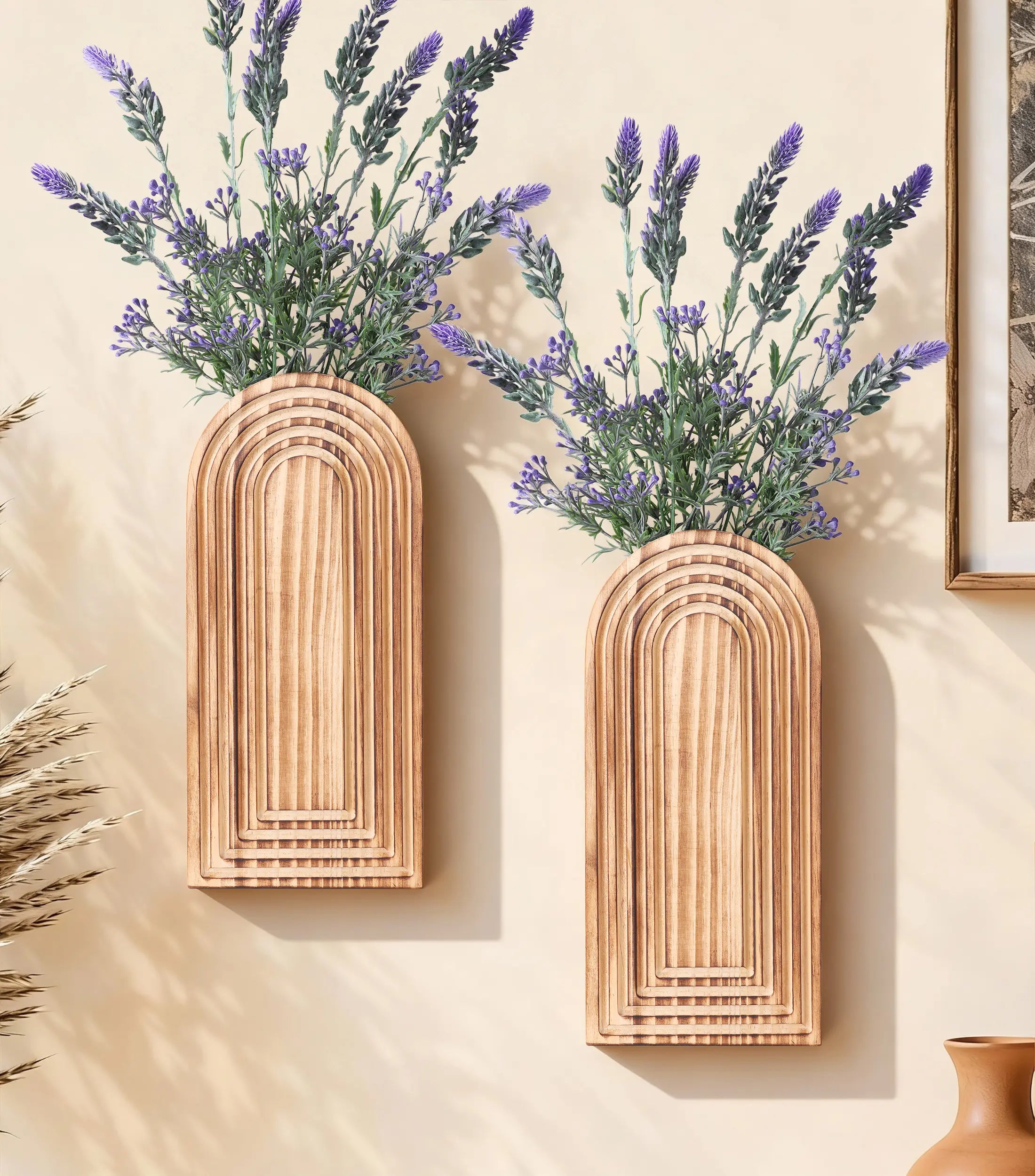Ivydale Wooden Wall Vase Set of 2, Wall Hanging Planter Modern Farmhouse Wall Decor for Boho Wall Decor for Indoor Entryway Hallway Bathroom Living Room Dining Room
