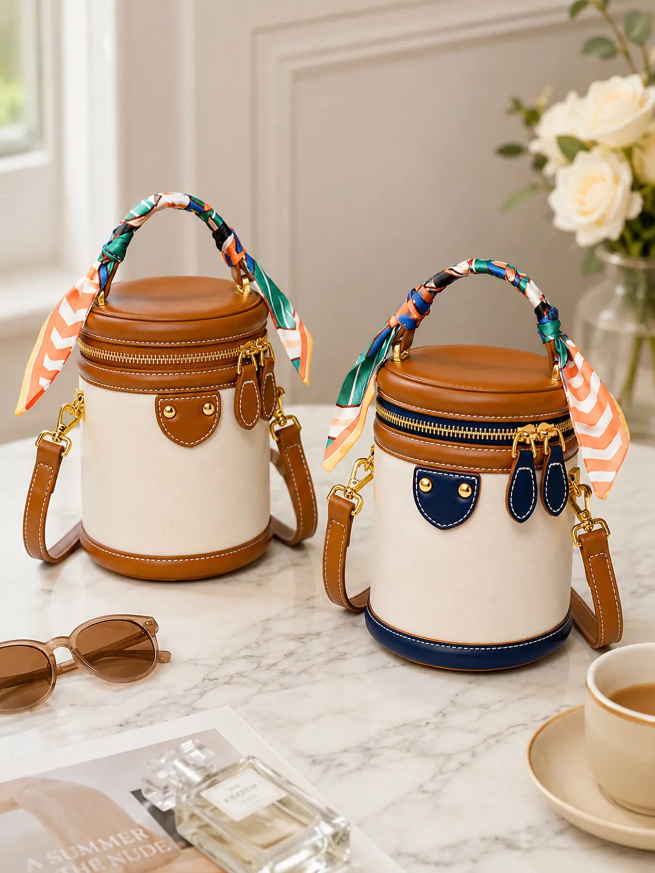 Mini Bucket Crossbody Bag for Women, Small round PU Leather Handbag with Top Handle, Versatile 2-In-1 Handheld and Crossbody Purse, Fashionable Shoulder Purse with Zipper Closure, for Everyday Casual Wear, Work, Dates and Vacation, Fashionable Bags