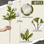 6-Piece Set of Imitation Silk Peony Flower Vase Decoration -4 Simulated Peony Branches with Stems DIY Bouquet Center Decoration, Wedding Filling Arrangement, Bathroom Decoration Table Ornaments
