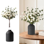 Artificial Flowers in Vase for Centerpieces: Vase with 12 Stems of Mums Kiku Flowers Eucalyptuses Faux Pom Poms Floral Arrangements for Kitchen Island Entryway Table