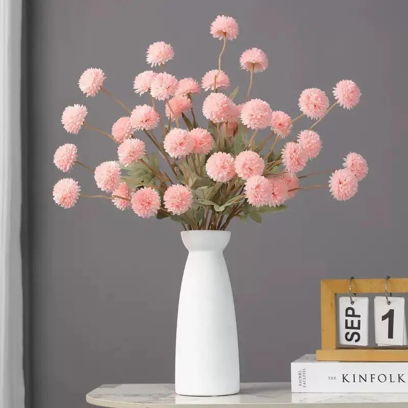 Decorative Silk Mum Bouquet-Shaped Artificial Flowers, 6/12 PCS Mix Color Indoor Faux Ping-Pong Ball Snowball Pom-Pom Bouquets (No Vase) for Home, Wedding Decor