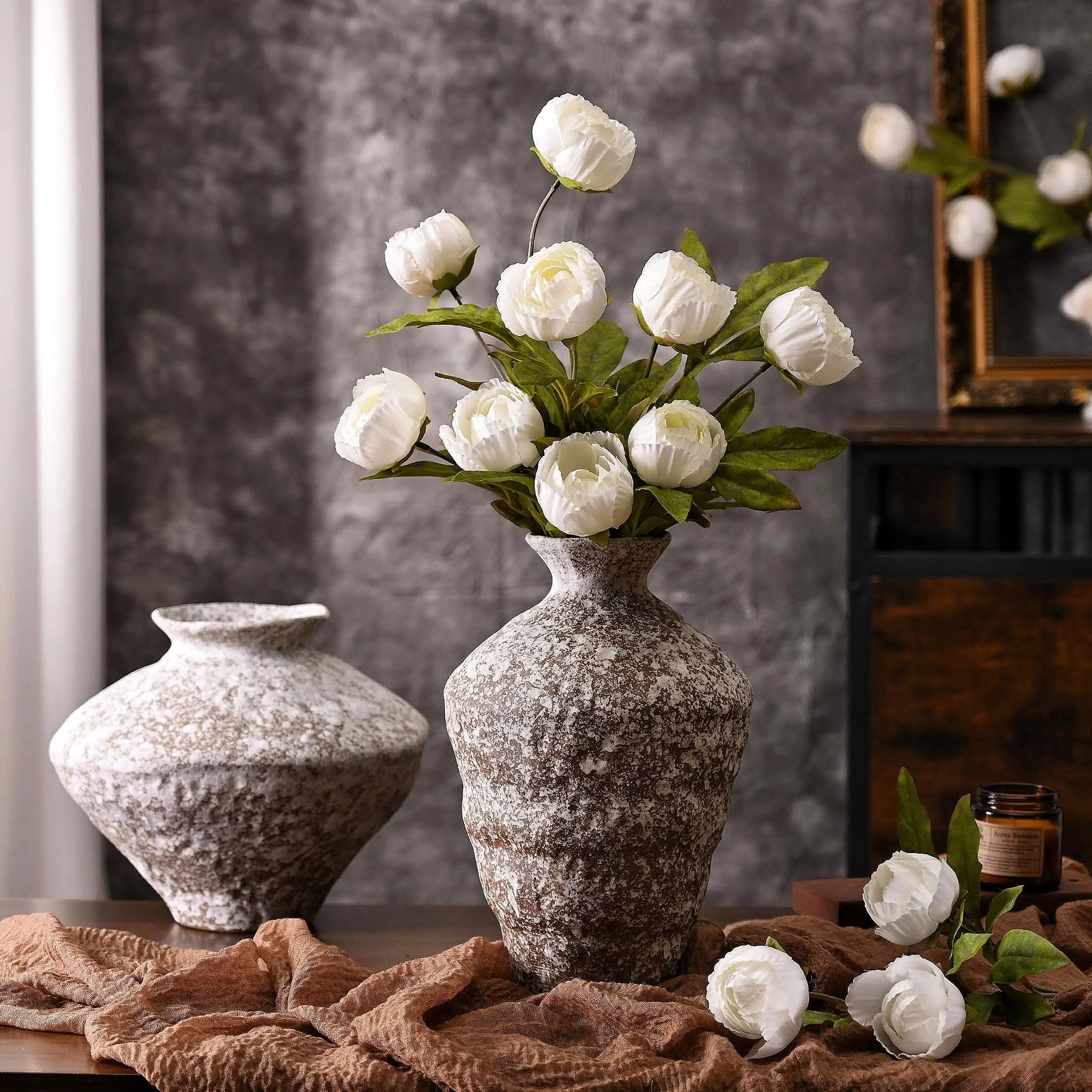 6-Piece Set of Imitation Silk Peony Flower Vase Decoration -4 Simulated Peony Branches with Stems DIY Bouquet Center Decoration, Wedding Filling Arrangement, Bathroom Decoration Table Ornaments