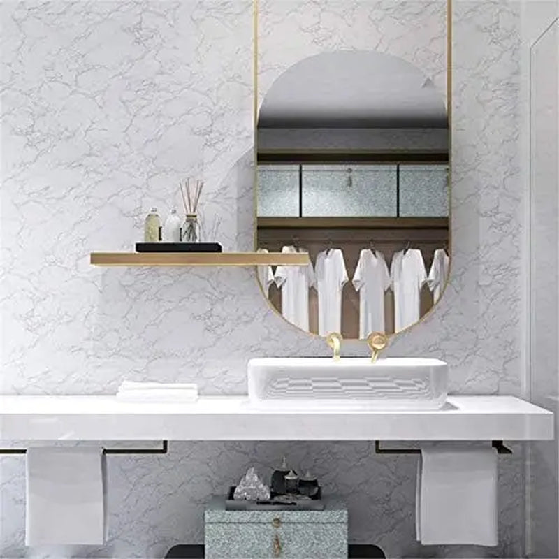 White Gray Marble Look Peel-And-Stick Vinyl Contact Paper, Waterproof Peel and Stick Wallpaper, Rectangular Roll for Countertops, Bathroom Home Decor, Indoor Use (16"X120")